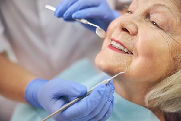 photo of an elderly woman during a dental appointment